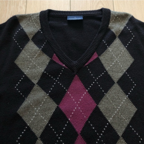 Daniel Hechter Paris Black Argyle V Neck Sweater - Picture 4 of 10